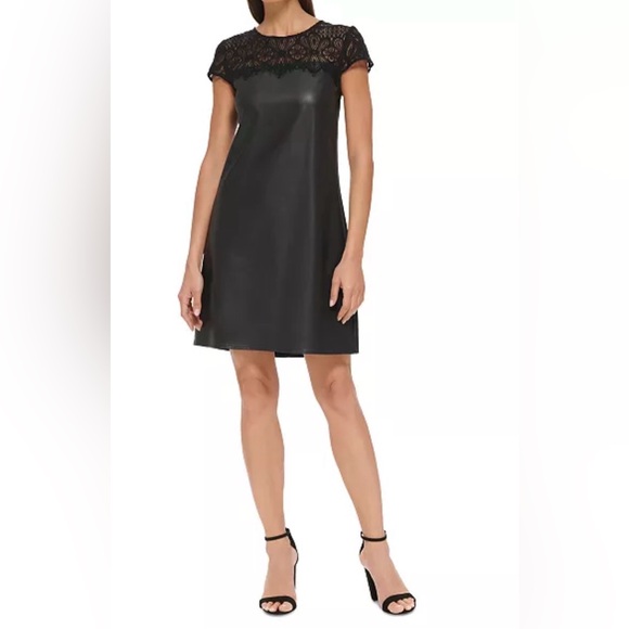 Kensie Dresses & Skirts - Kensie Dress Womens Size 2 Black Shift Knee Length Cap Sleeve Lace Yoke Goth